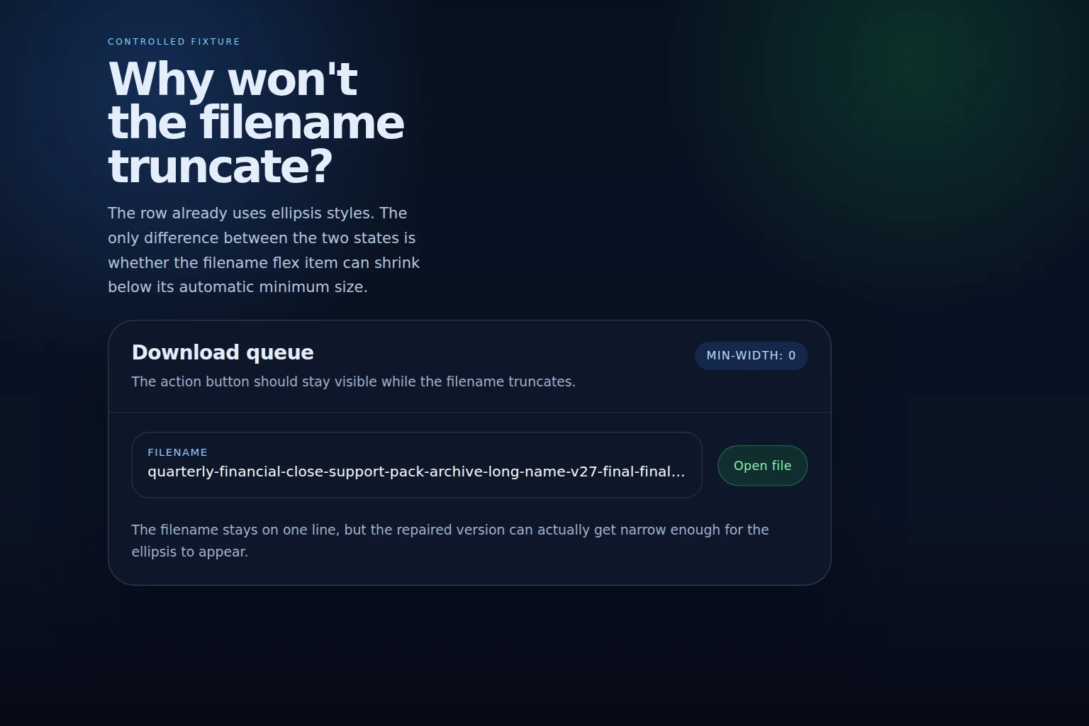 Controlled download row with a long filename and a right-aligned action button