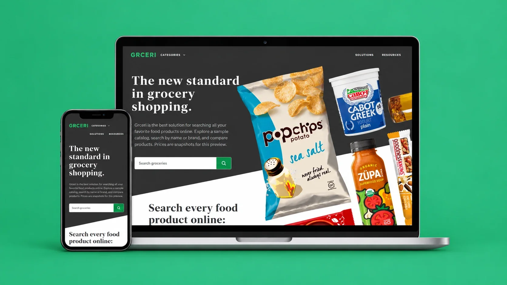 Grceri desktop and mobile design preview