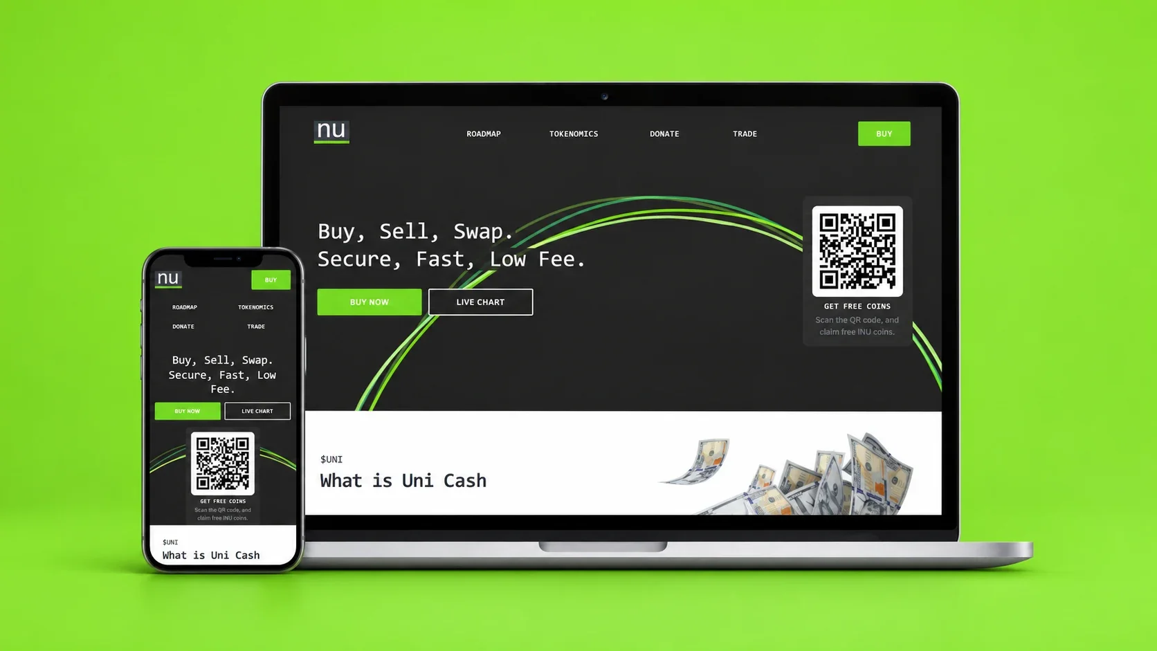 Inu Cash desktop and mobile design preview